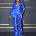 summer cross-border jumpsuit: new european and american style  women's long-sleeve v-neck sequin jumpsuit two-piece set