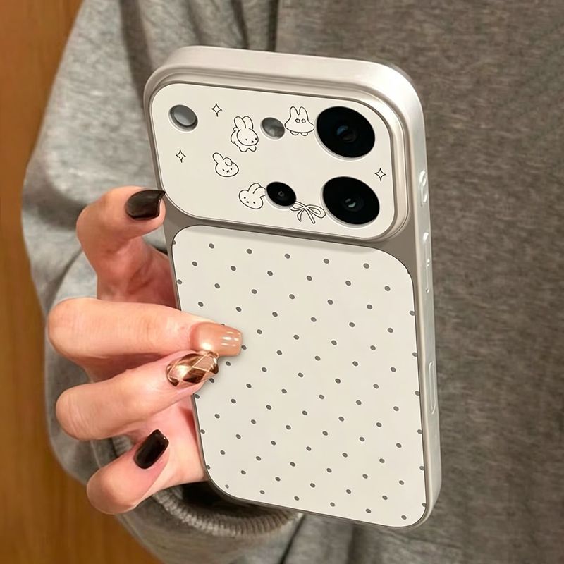 Cartoon polka dot bunny stand compatible iphone 17 case, iphone 16 drop-proof electroplated corning glass case 15