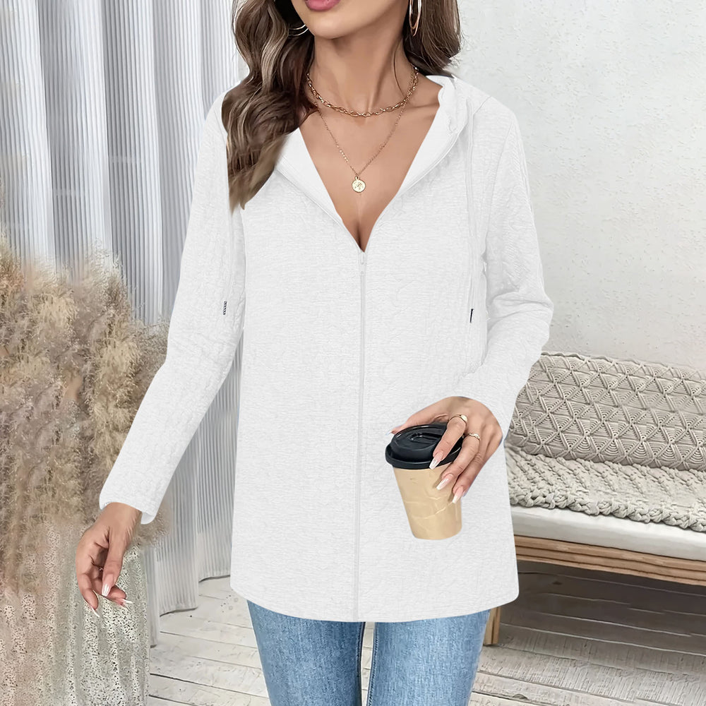 fashion cross-border women's spring fall and winterloose zipper long sleeves hooded tops casual cardiganoutwear