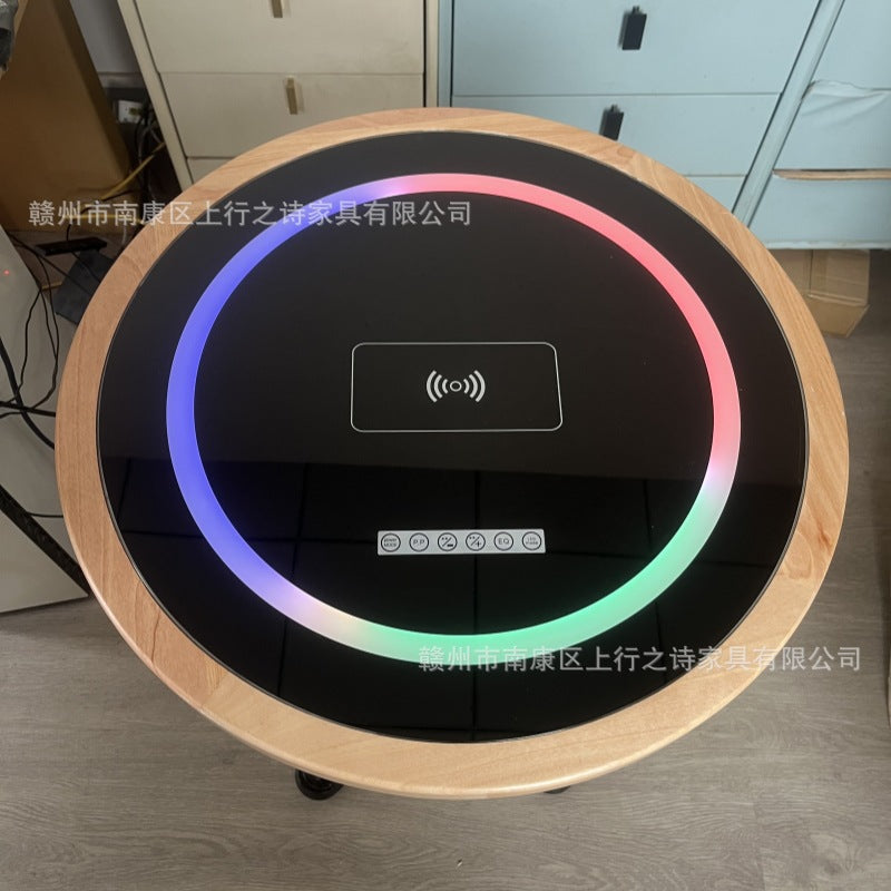 Hotel negotiation table retro dining table with wireless charging bluetooth audio all solid wood desktop small round table desk
