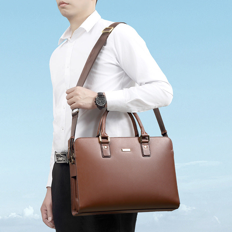 New leather men's bag two-layer cowhide computer bag business men's briefcase horizontal large-capacity men's handbag