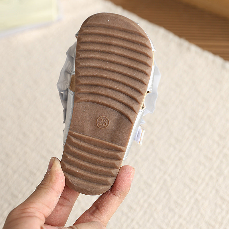 Korean style girls' sandals - new summer collection, soft sole children's shoes, lace closed-toe sandals, baby girl pearl princess shoes
