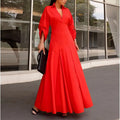 summer new women's clothing: cross-border european and american style dress - fashionable and elegant solid color v-neck pleated maxi dress