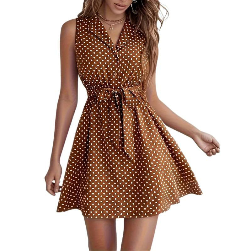 Aliexpress cross-border new women's elegant polka dot print shirt dress - slim fit