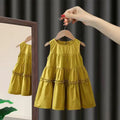 Girls'  summer new sleeveless solid color dress, stylish mid-length cotton princess dress, korean style