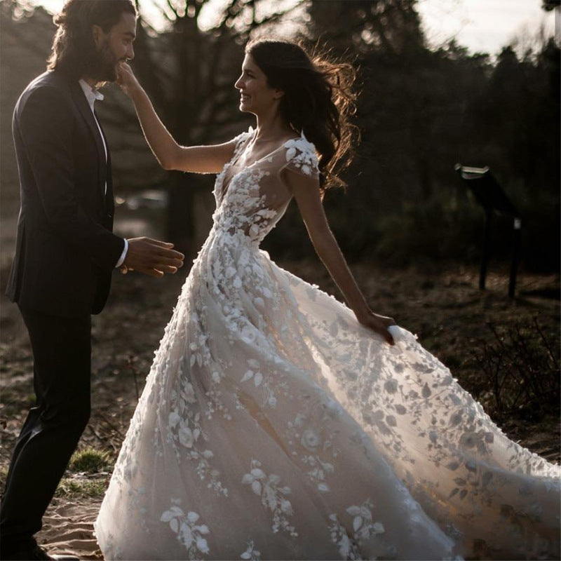 spring new arrivals: women's cross-border fashion -  us & europe style lace dress, deep v wedding gown, maxi skirt