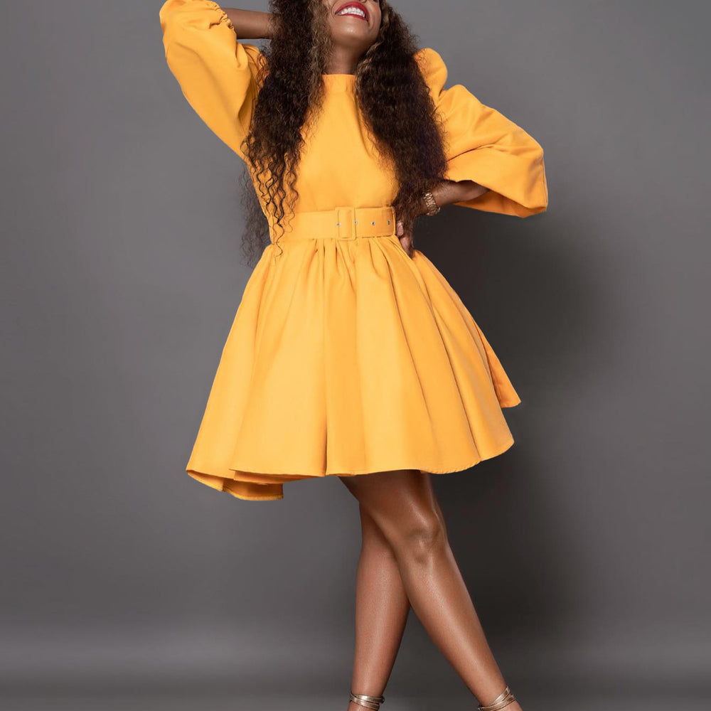 D3269  foreign trade women's new fashion elegant puff sleeve cinched waist european and american style dress