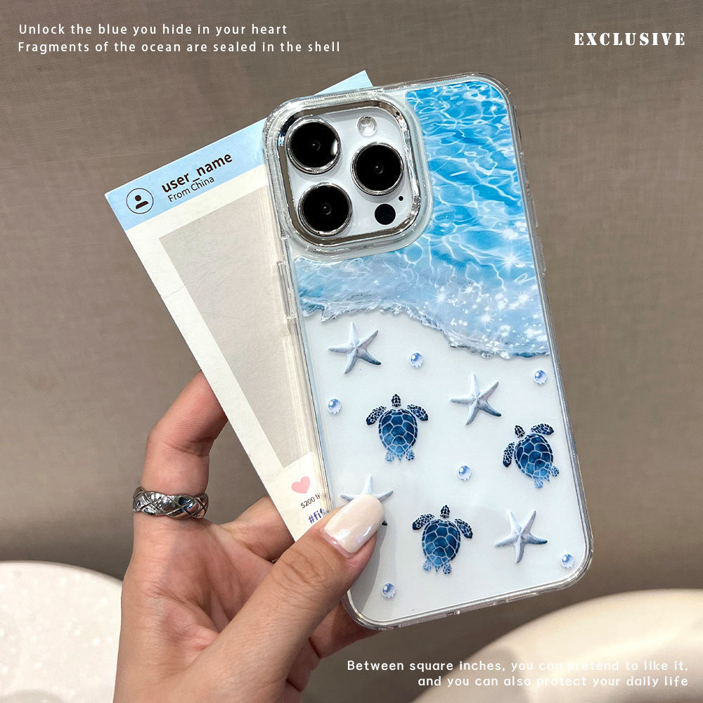 Turtle and starfish design, eye-catching phone case for apple 17 pro max. perfect for the beach, this iphone 16 case offers drop protection and a vibrant, ocean-inspired look