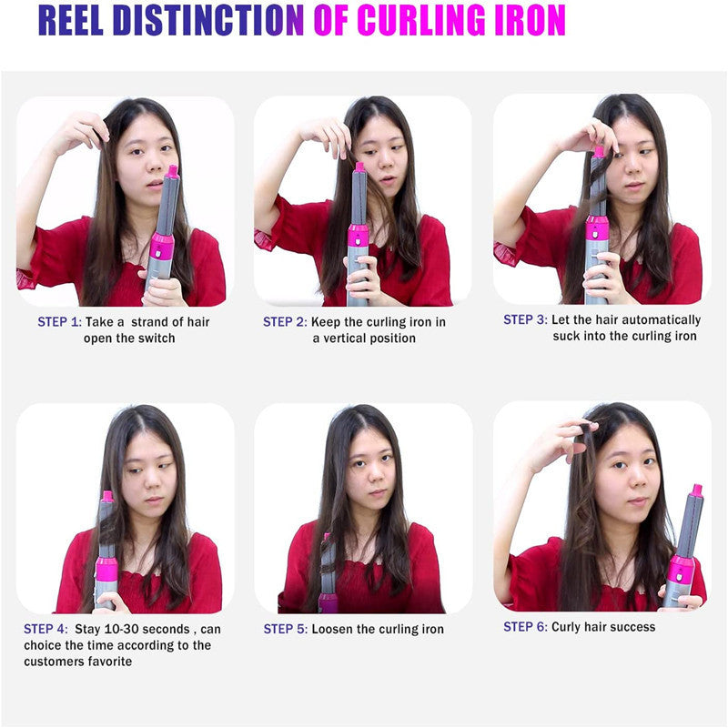 Amazon cross-border curling iron five-in-one hot air comb hair dryer comb curling iron straight hair comb hair dryer automatic hair suction