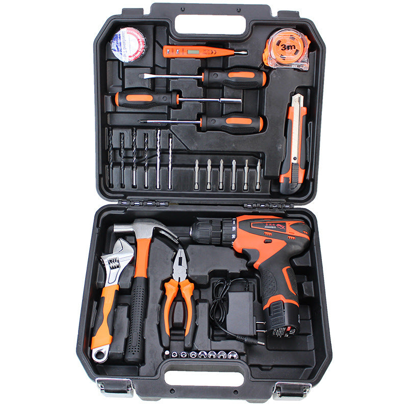 Lithium battery drill comprehensive toolbox set Household combination tool Hand drill 12v 21V lithium battery drill hardware set