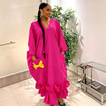 African-inspired new party dress: v-neck batwing sleeve robe with pocket and bow detail