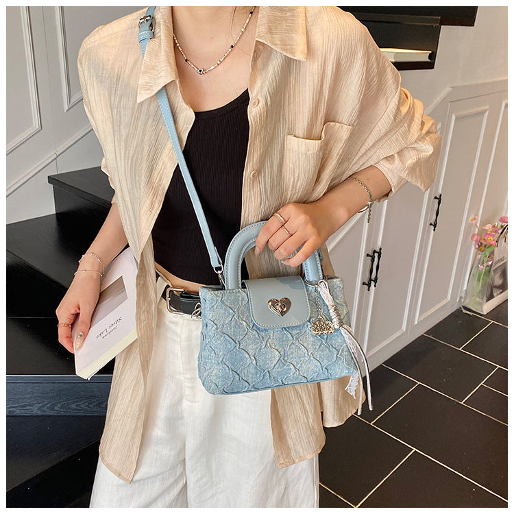 Cross-border denim bag women's summer 2025 new fashion niche messenger bag high-end popular portable bucket bag