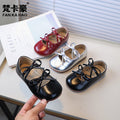 Vancahao girls' bow-tie princess shoes, new spring/autumn  collection, kids' black leather soft-soled dance shoes