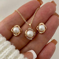 European and american cross-border niche ins style faux pearl necklace and earring set - sweet, minimalist, and luxe design with floral accents