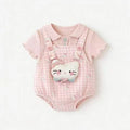 Summer sweet short-sleeve outfit for girls: stylish overalls and romper set - lightweight, cartoon-themed, and versatile for babies