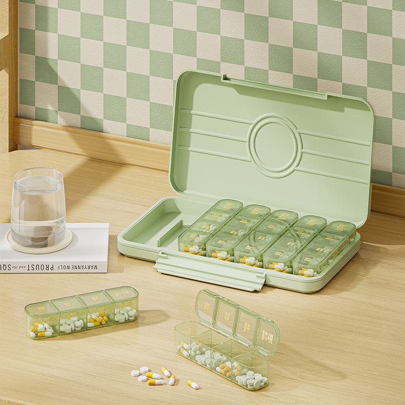 Portable and portable medicine box seven days a week, medicine dispenser,  new large font medicine reminder medicine box