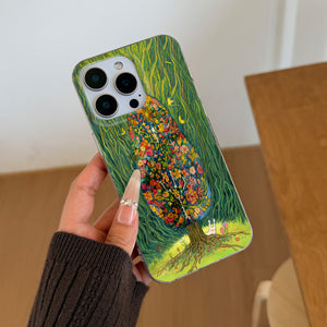 "instagram-worthy forest-themed healing illustration phone case, compatible with iphone 17 pro max, iphone 16/15, and iphone 13. drop-proof hard case."