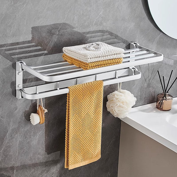 Space Aluminum Towel Rack Toilet No Punching Bathroom Toilet Shelf Storage Wall Hanging Bath Towel Rack
