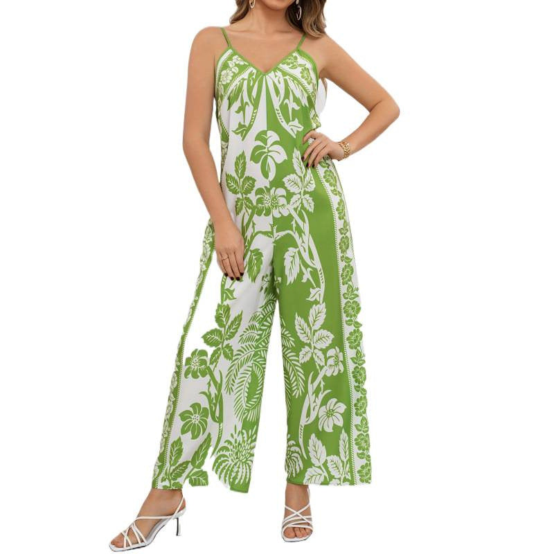 code new arrival  women's original fashion tropical floral v-neck cami jumpsuit