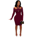 C7627 cross-border   fashion women's off-the-shoulder bodycon mini dress - elegant solid color