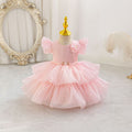 Ready-to-ship children's formal dress - airplane sleeves, beaded, puffy princess dress for baby girls, flower girl dress