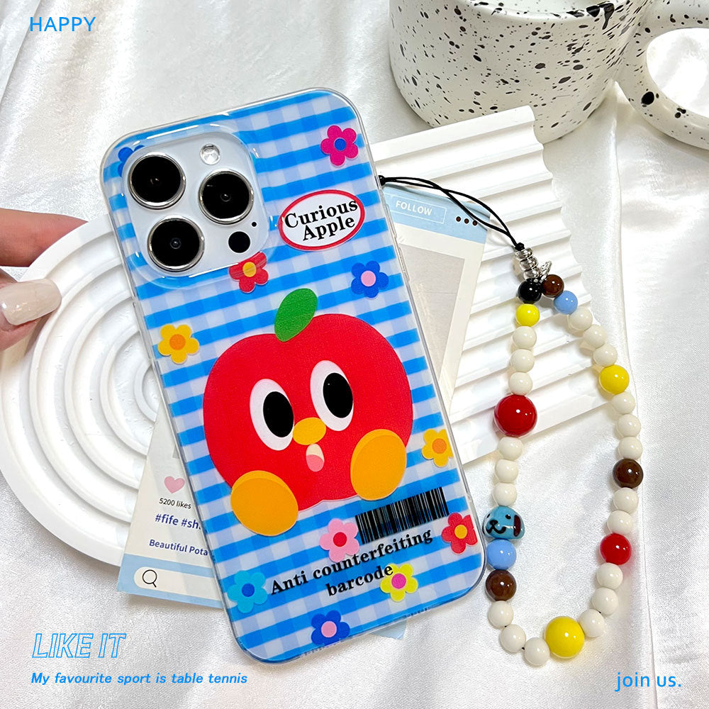 Blue grid apple flower suitable for iphone17 mobile phone case apple 16promax white large hole imd protective cover