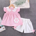 Girls' summer outfit set : new fashionable korean style short-sleeve top and shorts two-piece set for baby girls