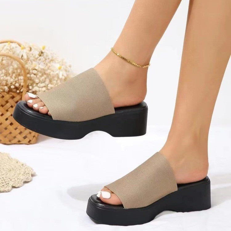 Source manufacturer fashion cross-border new arrival one-shaped wedge thick-soled slippers slippersexportplus size