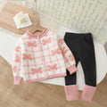 Girls' plaid knit cardigan with bow detail - new autumn/winter  collection - sweet, stylish, and versatile outerwear set