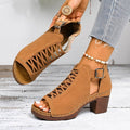 plus size  summer new chunky heel high heel roman peep-toe cutout buckle strap sandals, size 43,