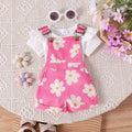 Amazon spring new girls' baby outfit set: solid color short-sleeve top with printed overalls two-piece set