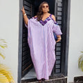 European and american cross-border women's clothing:  summer new arrival - elegant, casual, loose-fit, plus size, v-neck, striped maxi dress