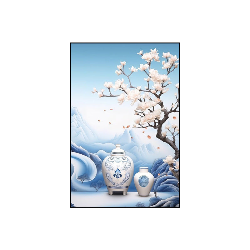 Blue and white porcelain decorative painting vase porcelain ceramic new Chinese style living room hanging painting hotel hotel restaurant box Chinese style