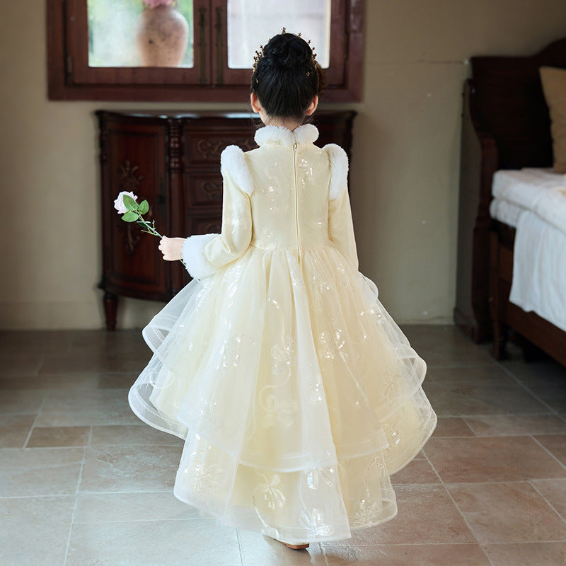Girls' winter formal dresses  new collection: thickened train gowns, flower girl wedding dresses, banquet dresses, birthday princess dresses for girls