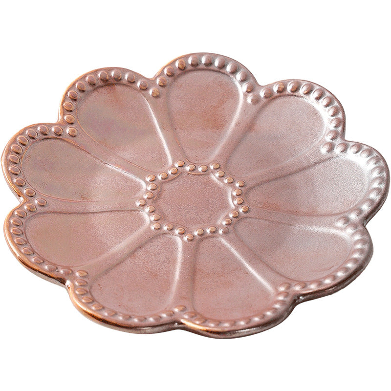 Ins electroplating creative ceramic flower pattern stylish ceramic jewelry storage tray high-looking photo prop display tray