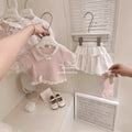 Girls' summer outfit set: new sweet pink lace short-sleeve top and tulip pants two-piece cotton set for baby girls