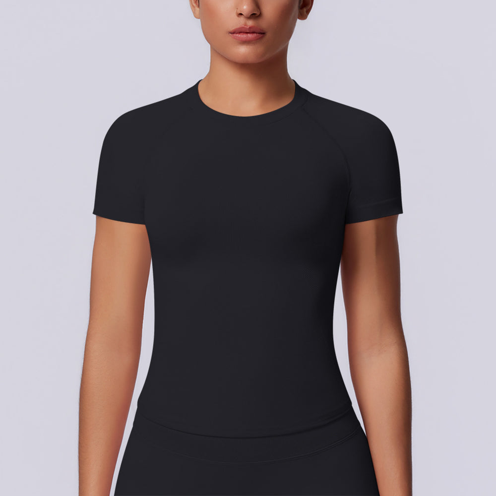 new arrival seamless tight short-sleeved t-shirt yoga wear high elastic sweat-absorbent hip-length short-sleeved running fitness tops for women