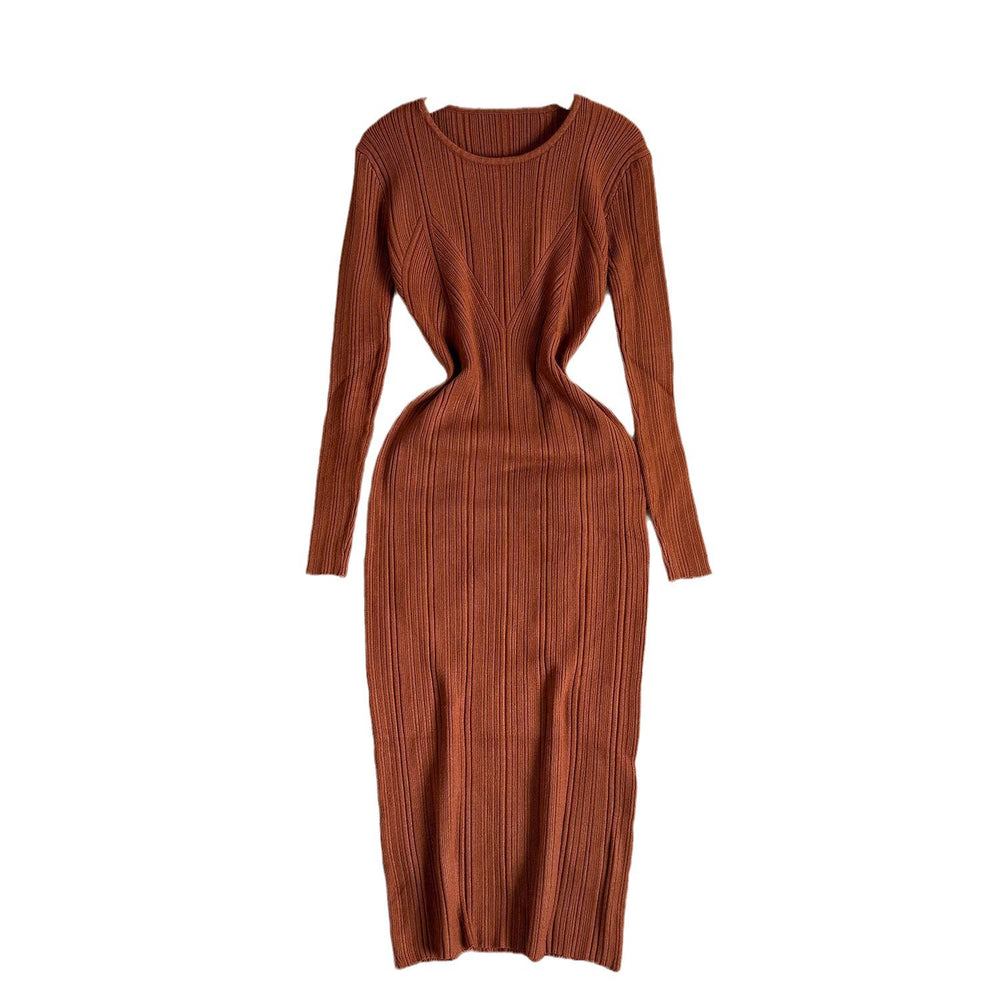 European and american style minimalist sexy ribbed bodycon knit dress - autumn solid color basic skirt - pencil skirt for women