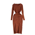 European and american style minimalist sexy ribbed bodycon knit dress - autumn solid color basic skirt - pencil skirt for women