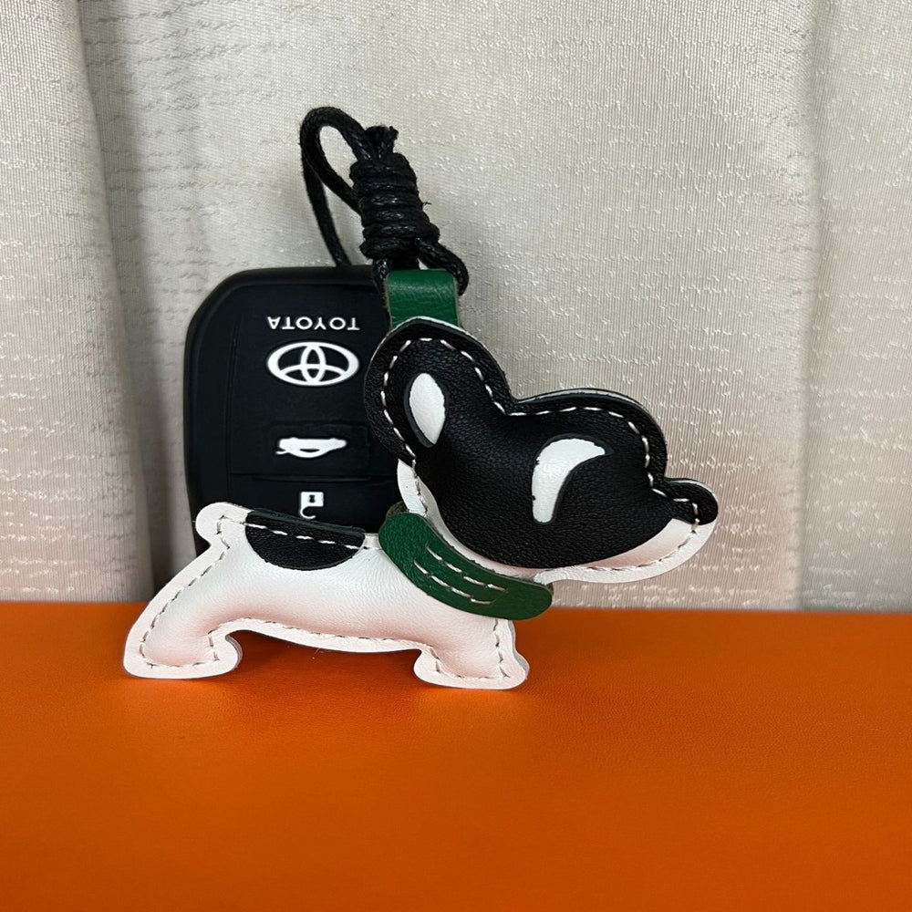 Crazy ins puppy pendant cartoon rocking dog leather pendant handmade goatskin bag pendant car keychain