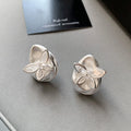 Irregular thick silver butterfly stud earrings for women, brushed metal exquisite zircon earrings, unique and beautiful elegant fashion earrings