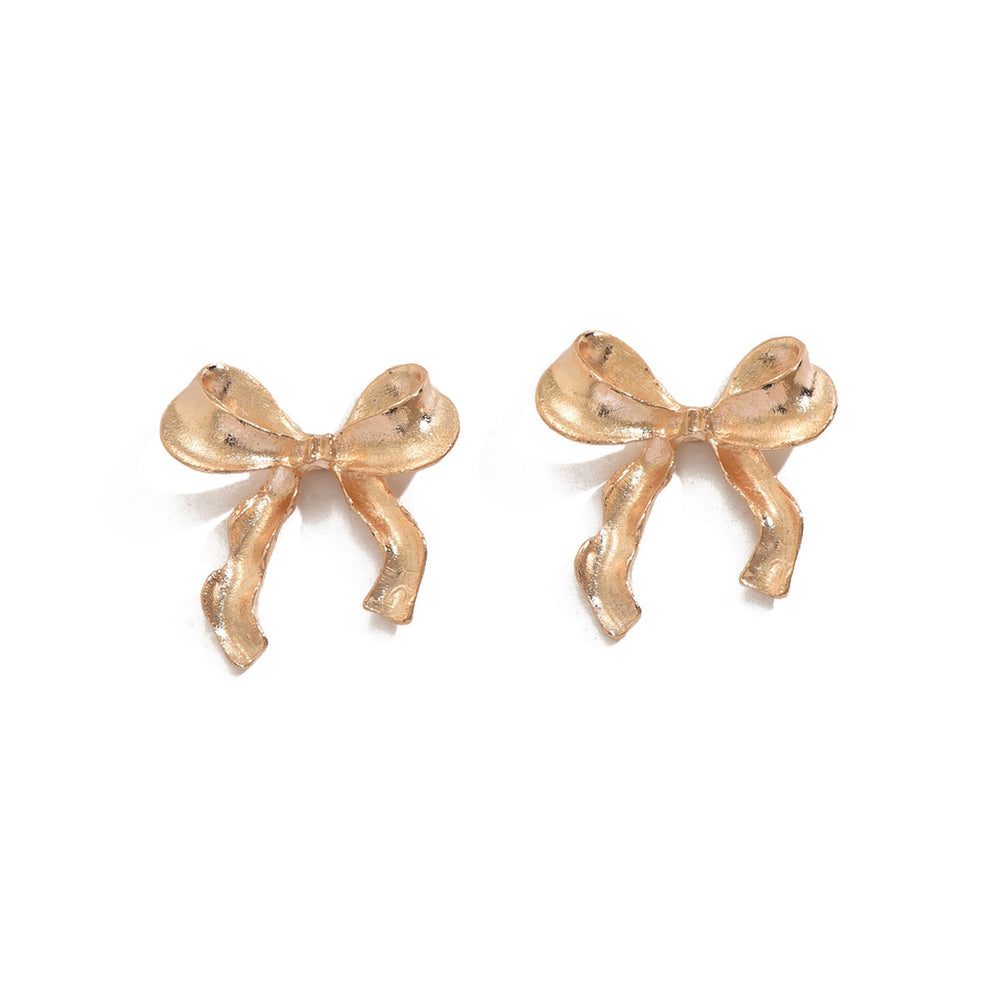 Bow earrings wholesale european and american cross-border metal earrings electroplated versatile women's simple fashion glossy elegant earrings