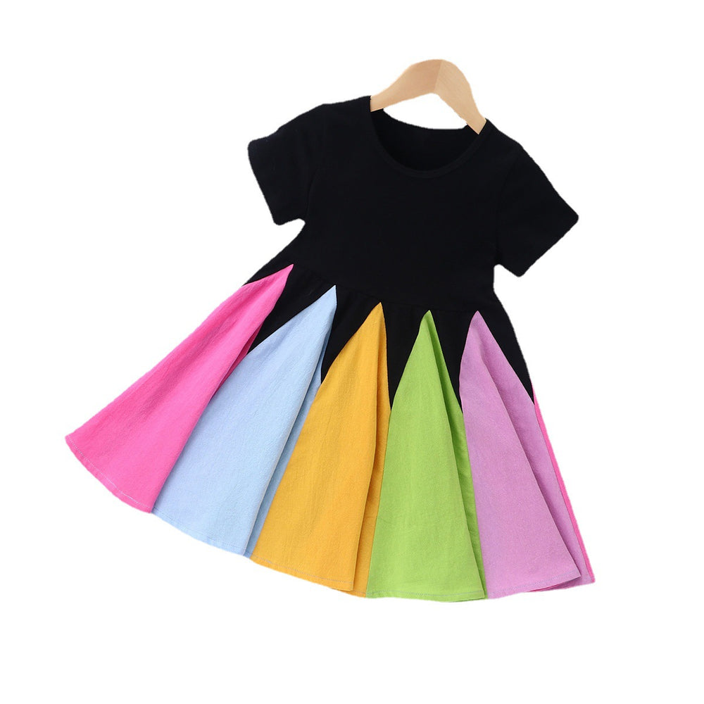 Store manager's pick: new autumn/winter girls' dress - short sleeve crew neck rainbow princess skirt with color block design