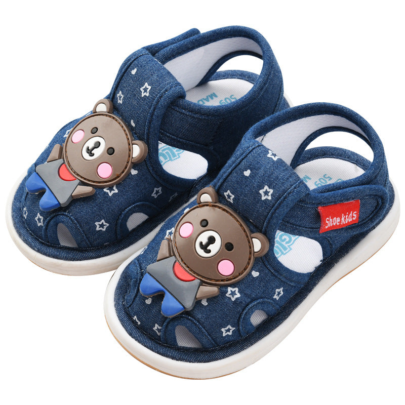 Baby cloth sandals for boys, summer, ages 0-1-2-3 years, infant anti-slip soft sole squeaky shoes, girls' first walker shoes, baby shoes