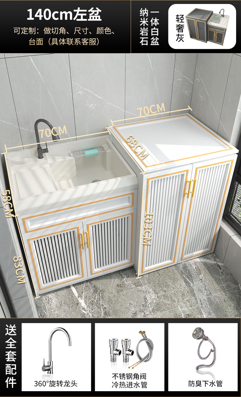 Space Aluminum Balcony Washing Machine Cabinet Combination significant other Pool Slot Integrated Flip Cover Pulsator Hand Washbasin with Rub Board