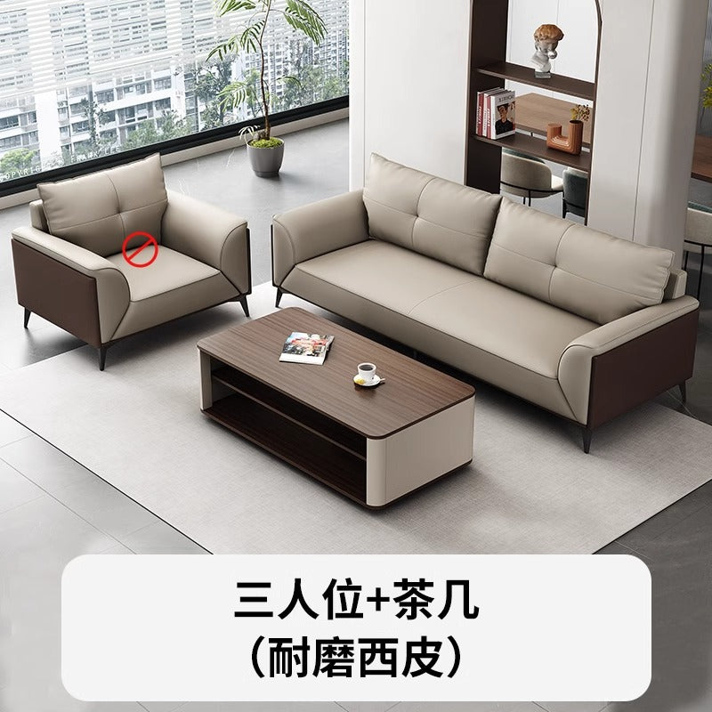 Office sofa and coffee table set - modern minimalist business reception lounge furniture - premium leatherette
