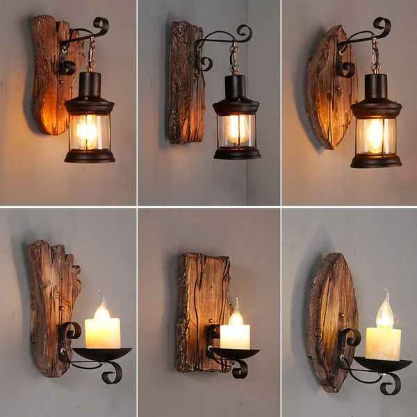American country retro industrial style creative bar restaurant aisle corridor personalized decoration bedside solid wood art wall lamp