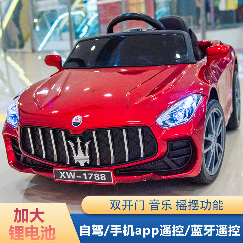 New children's electric car double door four-wheel remote control car two-seat children's toy car 1 to 6 years old swinging stroller