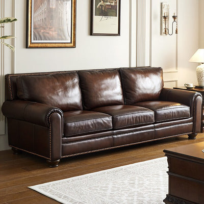 American sofa baton brown hand-rubbed full leather first-layer cowhide three-person row retro living room furniture