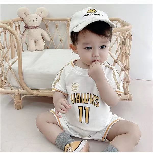 Newborn infant romper short sleeve pullover unisex baby loose fit fashion sports jumpsuit outing crawling suit